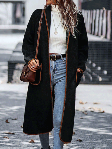 Fleece Solid Pockets Lapel Coat