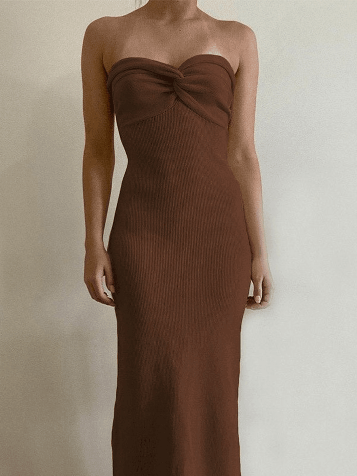 Knitted Twist Strapless Maxi Dress