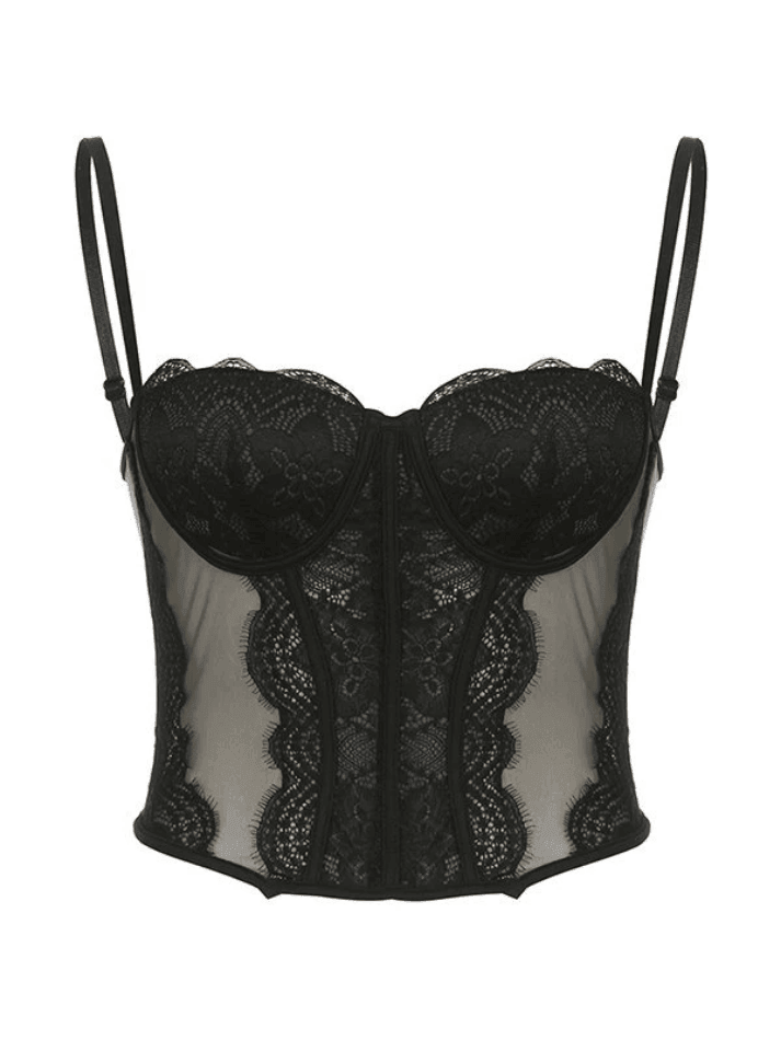 Lace Paneled Mesh Corset Top