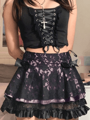 Lace Paneled Tiered Mini Skirt
