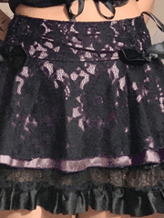 Lace Paneled Tiered Mini Skirt