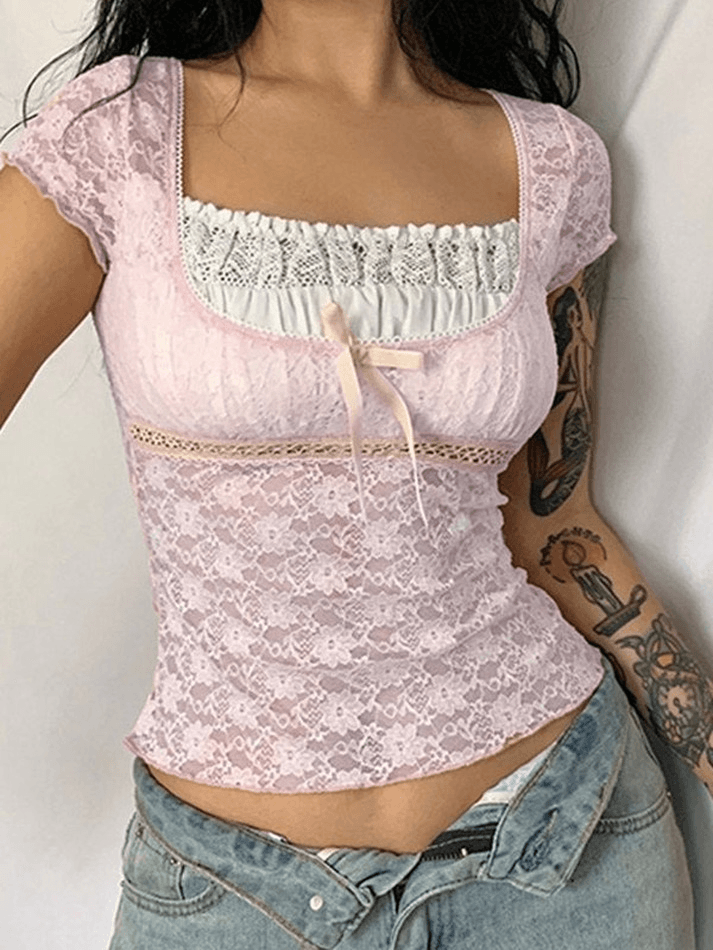 Lace Patchwork Crop Blouse