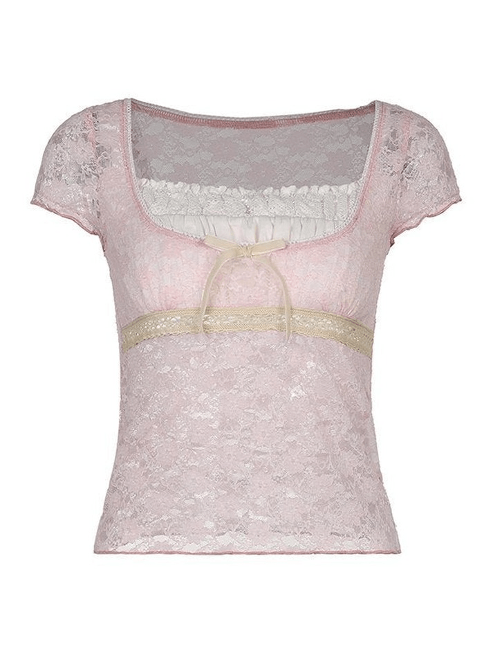 Blusa corta de patchwork con encaje