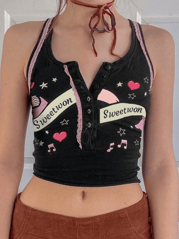 Kurzes Tanktop mit Spitzenbesatz