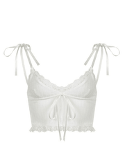 Lace Trim Tie Strap Crop Cami Top