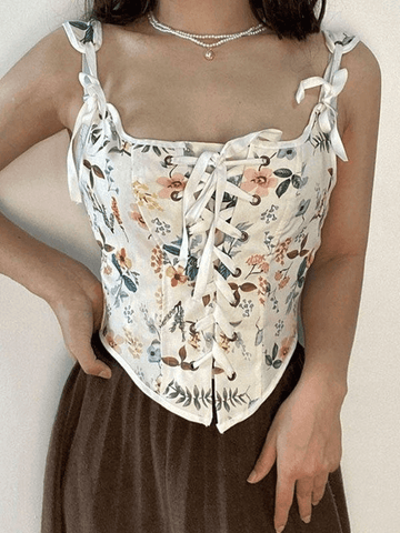 Lace Up Floral Corset Top