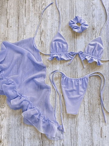 Lace-Up Ruffle Three Piece Swimsuits