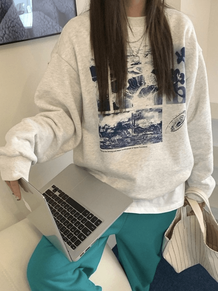 Sweatshirt mit Rundhalsausschnitt und Landschaftsdruck