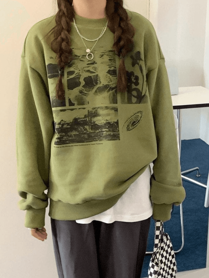 Sweatshirt mit Rundhalsausschnitt und Landschaftsdruck