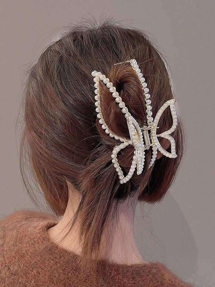Large Pearl Butterfly Hair Claw