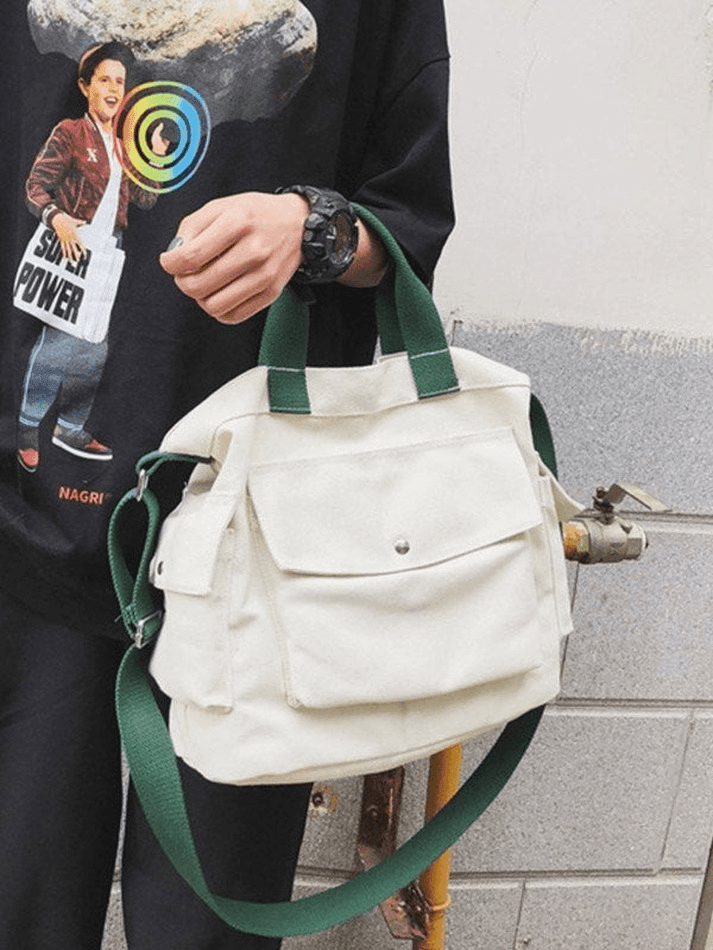 Large Pocket Canvas Crossbody Bag