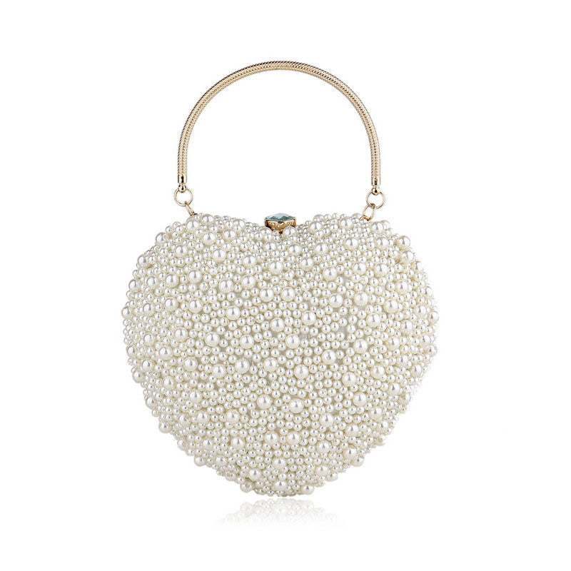 Bolso con asa en forma de corazón adornado con cristales de perla - Beige