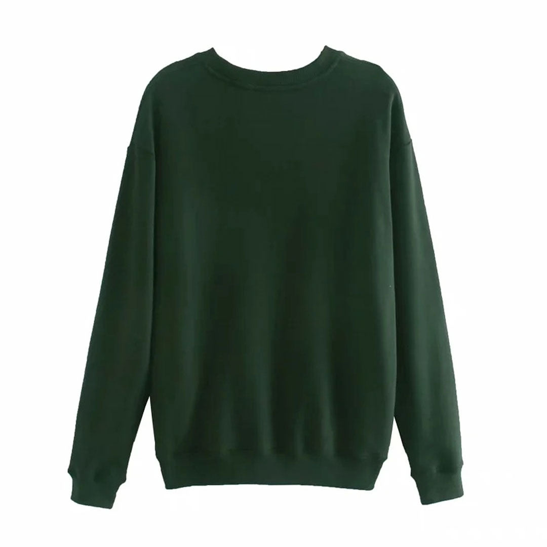 Letter Embroidery Long Sleeve Sweatshirt - Emerald Green