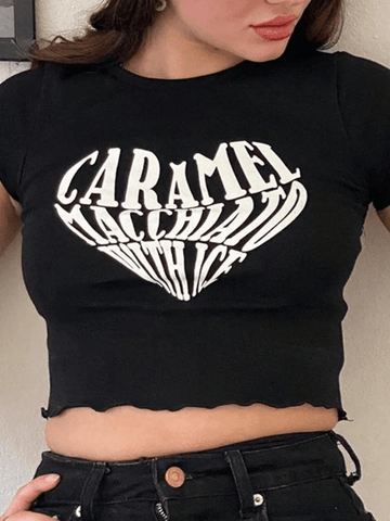 Letter Heart Graphic Crop Top