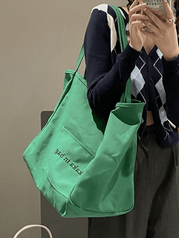 Letter Pattern Pocket Tote Bag