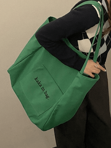 Letter Pattern Pocket Tote Bag