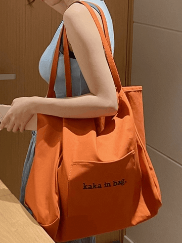 Letter Pattern Pocket Tote Bag