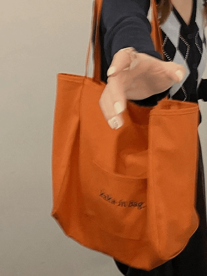 Letter Pattern Pocket Tote Bag