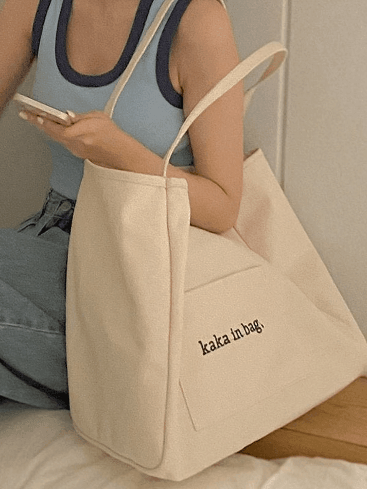 Letter Pattern Pocket Tote Bag