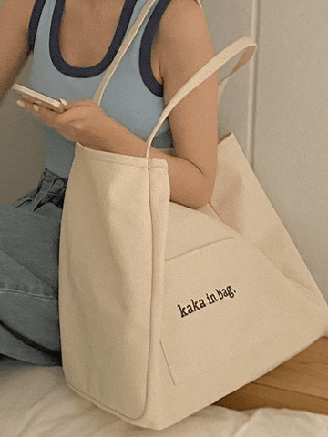 Letter Pattern Pocket Tote Bag