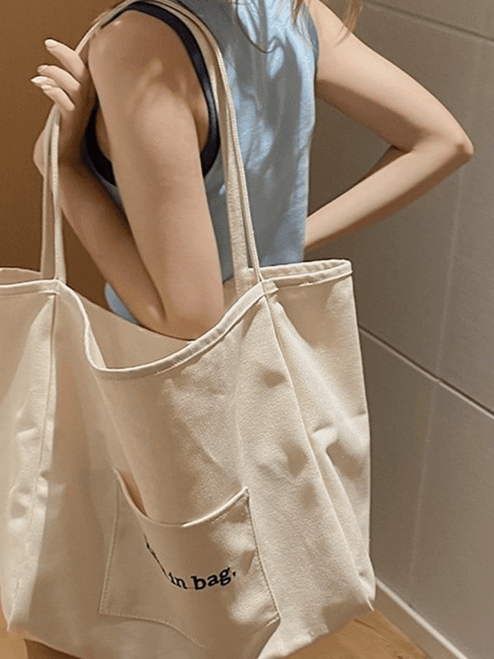 Letter Pattern Pocket Tote Bag