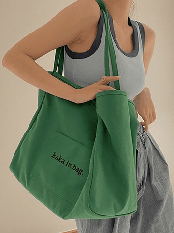 Letter Pattern Pocket Tote Bag