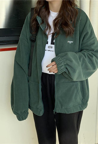 Letter Print Zip Up Jacket Omcne
