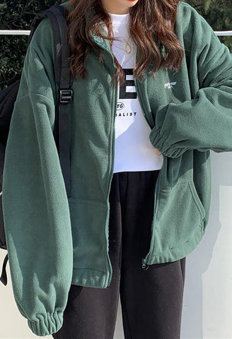 Letter Print Zip Up Jacket Omcne