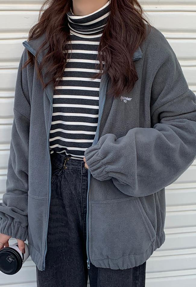 Letter Print Zip Up Jacket Omcne