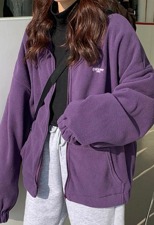 Letter Print Zip Up Jacket Omcne