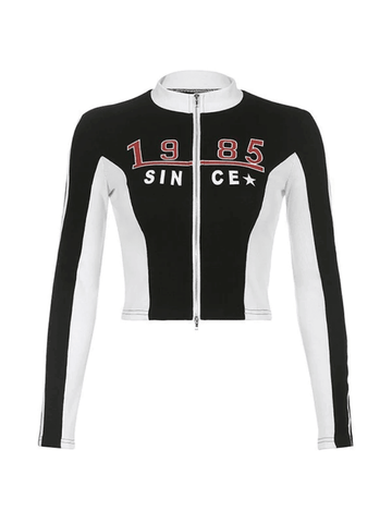 Chaqueta de moto corta con parches y gráfico de logotipo