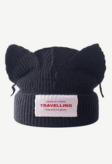 Logo Patched Cute Ear Beanie Hat