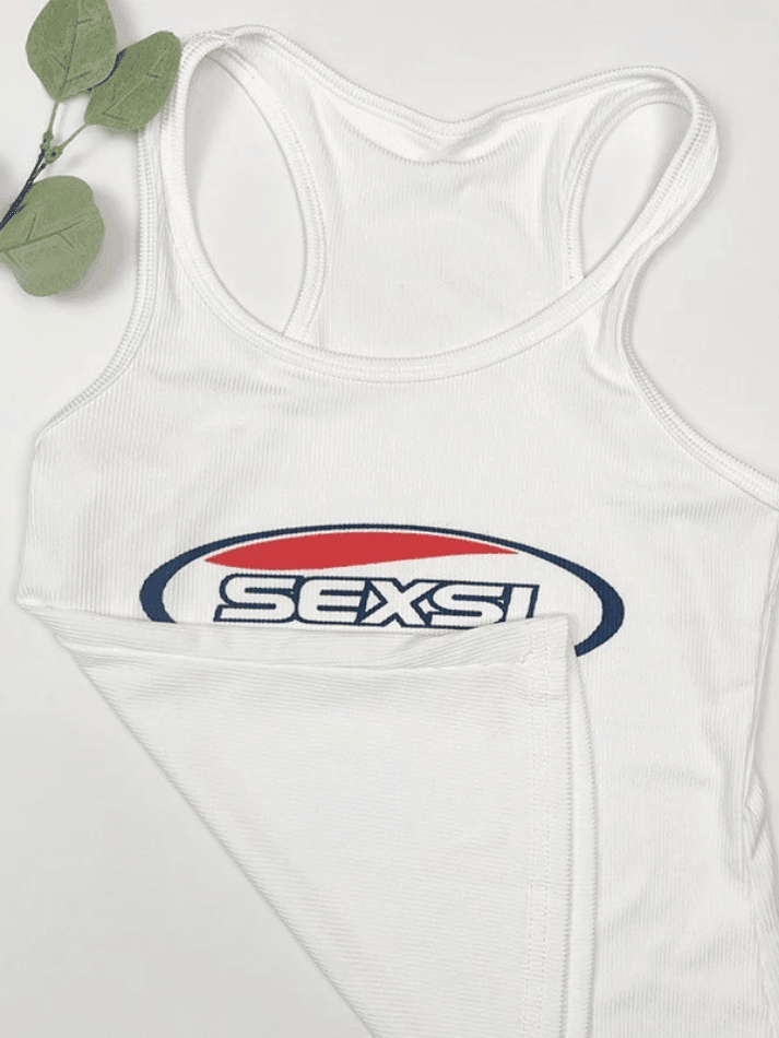 Logo Print Ribbed Tank Top