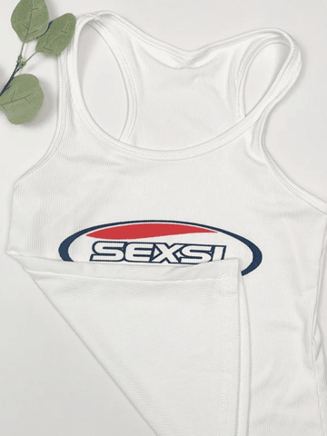 Geripptes Tanktop mit Logo-Print