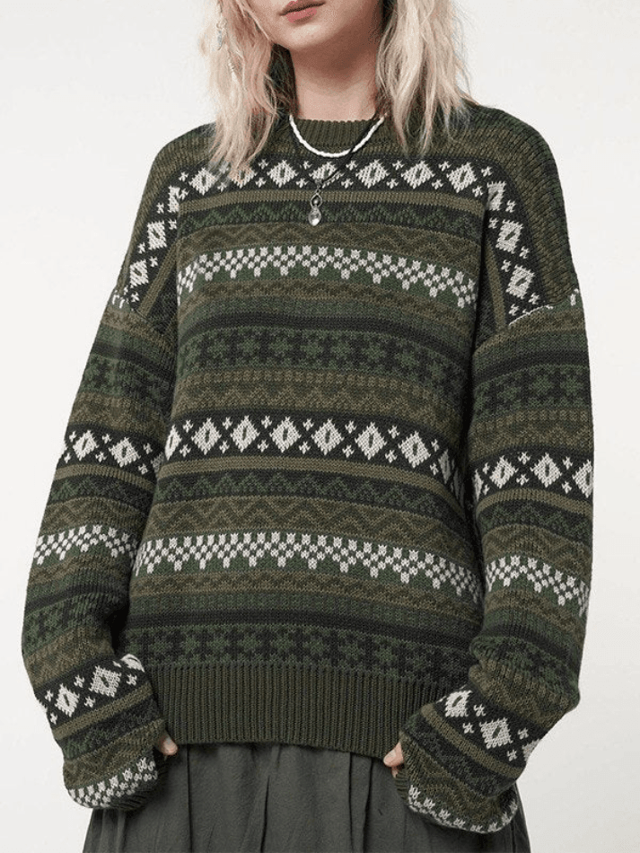 Long Sleeve Vintage Jacquard Sweater