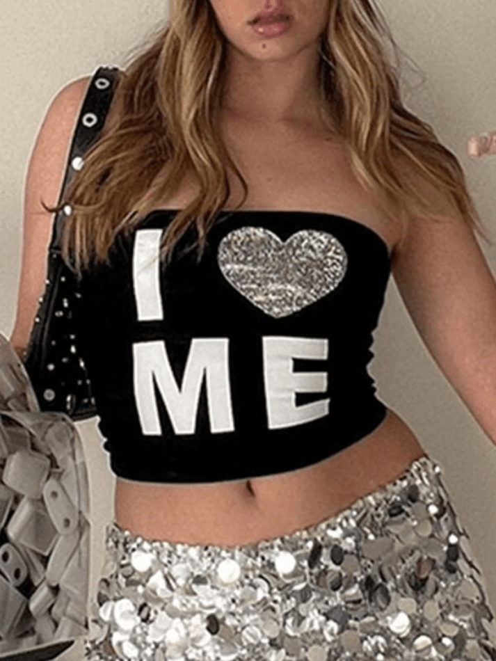 Schwarzes Bandeau-Top „Love Me“