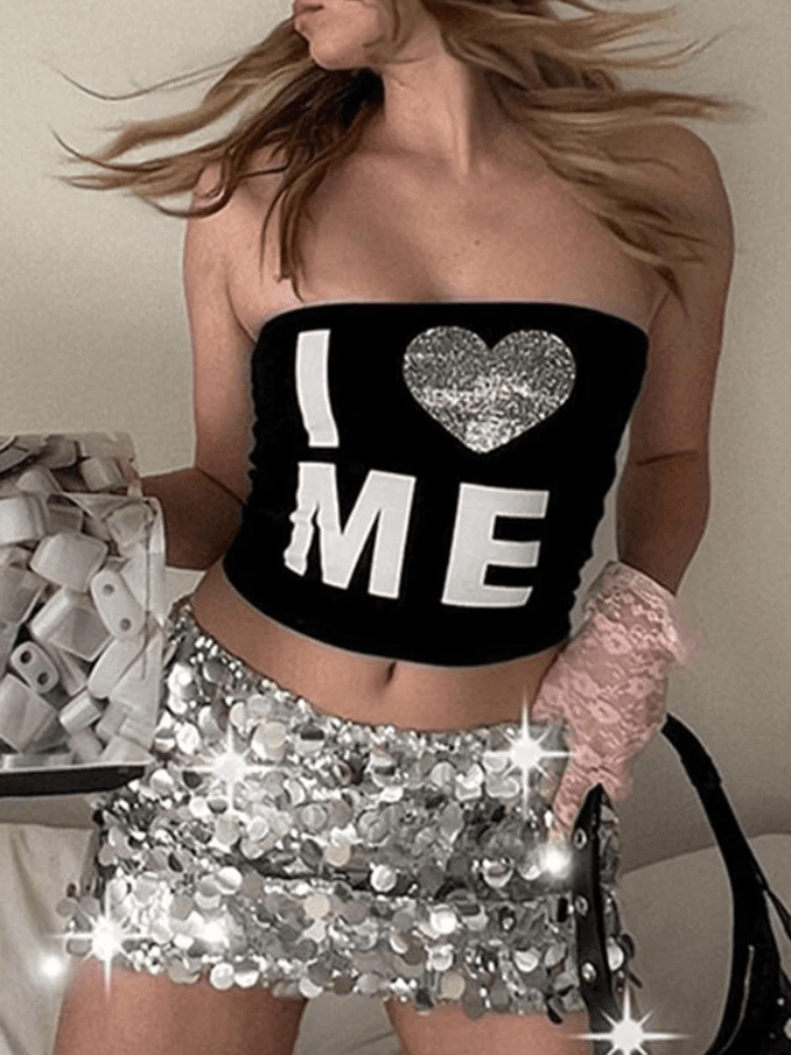 Schwarzes Bandeau-Top „Love Me“