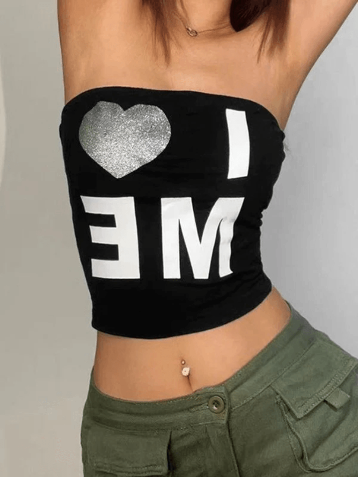 Schwarzes Bandeau-Top „Love Me“