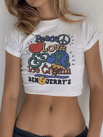 Kurzes Top mit Love Peace-Print