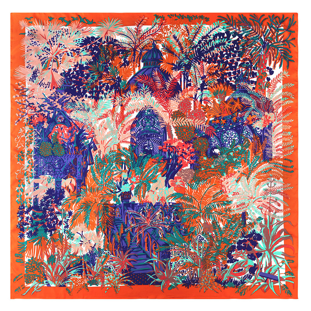 Jungle Print Square Silk-Twill Scarf - Orange