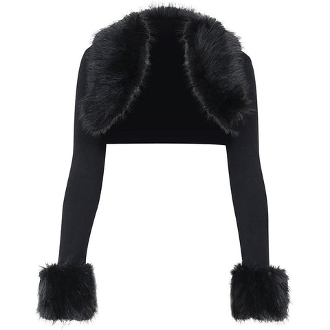 Open Front Long Sleeve Fur Knit Bolero Jacket - Black