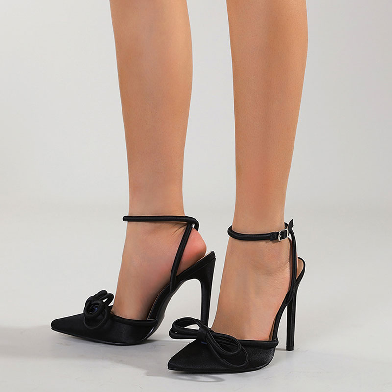 Ankle Strap Pointed Toe High Heel Butterfly Pumps - Black