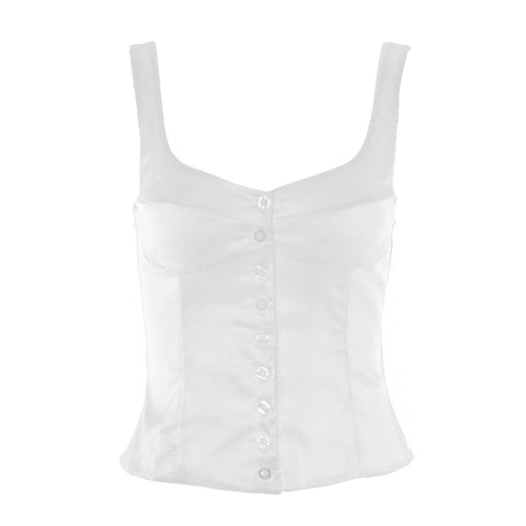 Square Neck Sleeveless Tank Top - White