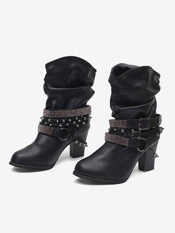 Rhinestone Buckle Ankle Boots