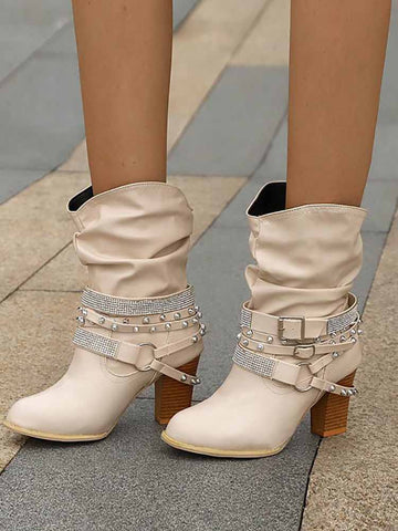 Rhinestone Buckle Ankle Boots