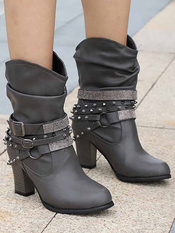 Rhinestone Buckle Ankle Boots