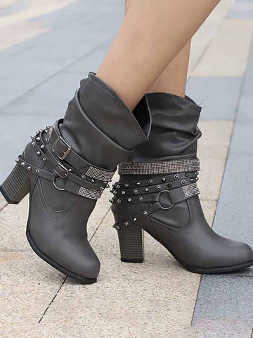 Rhinestone Buckle Ankle Boots