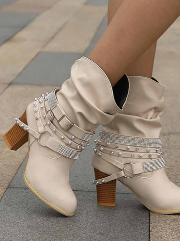 Rhinestone Buckle Ankle Boots