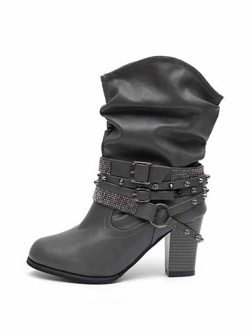 Rhinestone Buckle Ankle Boots