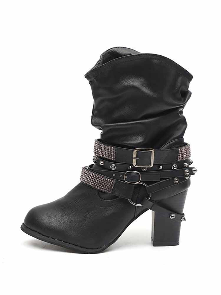 Rhinestone Buckle Ankle Boots